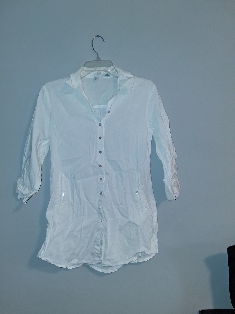 Eileen Fisher White Button-Front Tunic Blouse